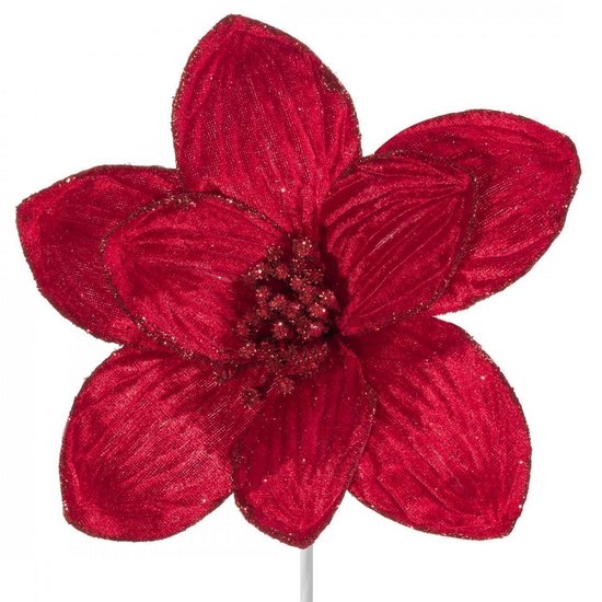 Czerwony kwiat z brokatowym wykończeniem na choinkę 20 cm Eurofirany - 20 cm - czerwony