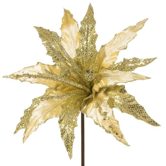Złoty kwiat dekoracyjny na choinkę z połyskiem 32 cm Eurofirany - 32 cm - złoty