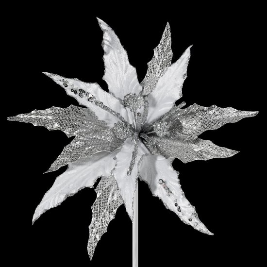 Biały kwiat dekoracyjny na choinkę z połyskiem 32 cm Eurofirany - 16 cm - biały