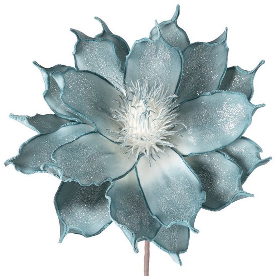 Niebieski sztuczny kwiat do bukietów duży z drobnym brokatem 80 cm Eurofirany - ∅ 40 x 80 cm - niebieski