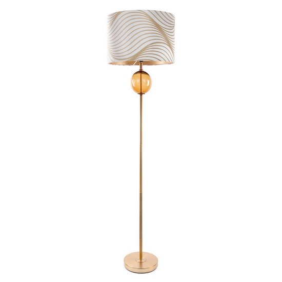 Lampa stojąca biała BLANCA 3 z welwetowym abażurem w geometryczny wzór Limited Collection Eurofirany - ∅ 46 x 165 cm