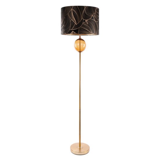 Lampa stojąca czarna VICTORIA 1 z welwetowym abażurem z motywem botanicznym Limited Collection Eurofirany - ∅ 46 x 165 cm