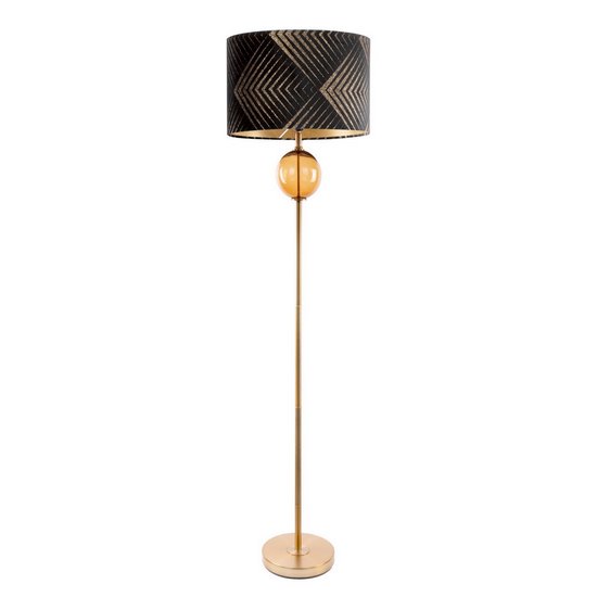 Lampa stojąca czarna VICTORIA 2 z welwetowym abażurem z motywem geometrycznym Limited Collection Eurofirany - ∅ 46 x 165 cm