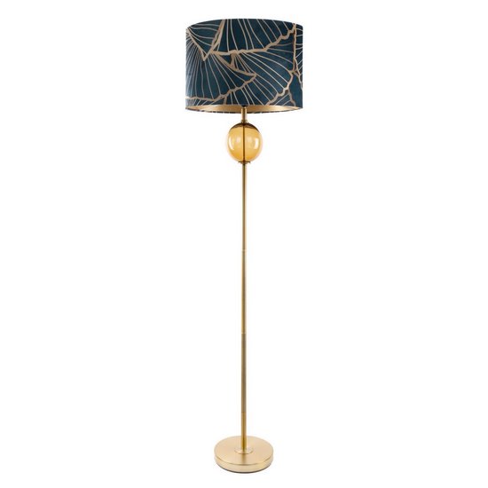 Lampa stojąca granatowo-złota MUSA 3 z welwetowym abażurem i szklaną podstawą Limited Collection Eurofirany - ∅ 43 x 157 cm