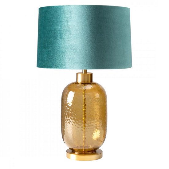 Lampa stołowa turkusowo-złota MUSA z welwetowym abażurem i szklaną podstawą Limited Collection Eurofirany - ∅ 40 x 69 cm - turkusowy