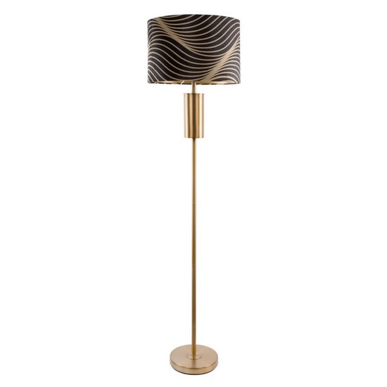 Lampa stojąca czarno-złota VICTORIA 3 z welwetowym abażurem z motywem geometrycznym Limited Collection Eurofirany - ∅ 43 x 157 cm - czarny