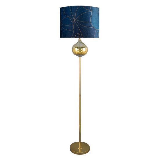 Lampa stojąca turkusowo- złota LOTOS 2  z welwetowym abażurem i złotą podstawą Limited Collection Eurofirany - ∅ 43 x 157 cm