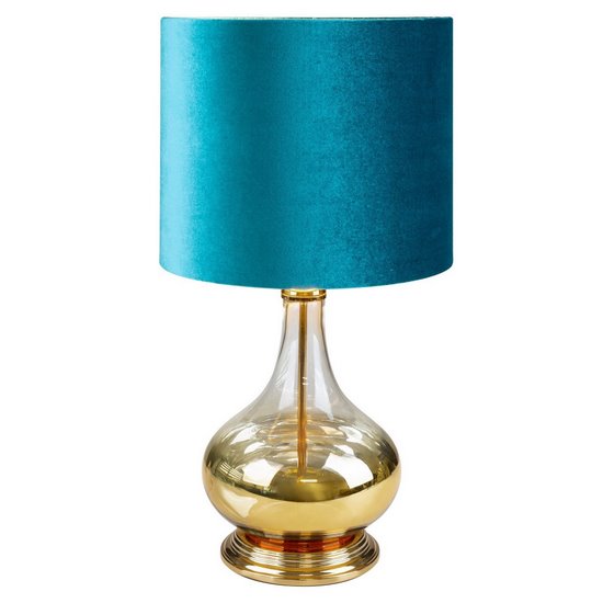 Lampa stołowa turkusowo-złota LOTOS 9 z welwetowym abażurem i szklaną podstawą Limited Collection Eurofirany - ∅ 32 x 61 cm - turkusowy