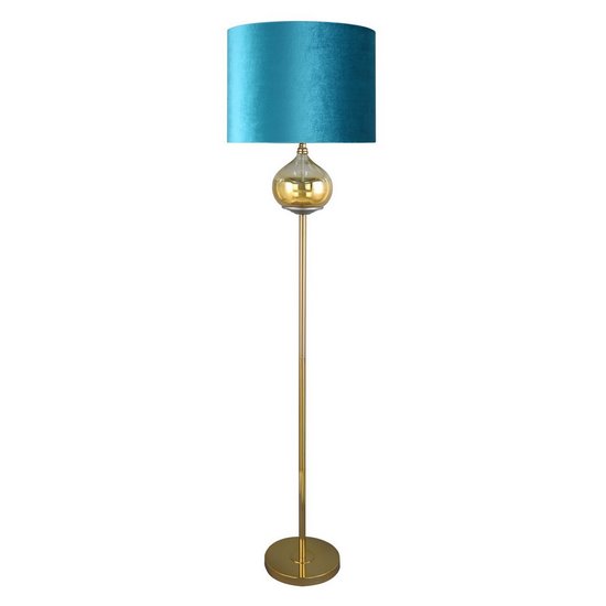 Lampa stojąca turkusowo-złota LOTOS 9 z welwetowym abażurem i złotą podstawą Limited Collection Eurofirany - ∅ 43 x 157 cm - turkusowy