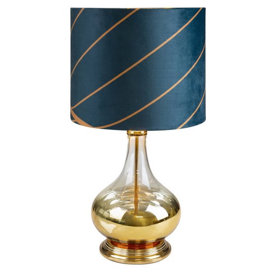 Lampa stołowa turkusowo-złota LOTOS 4 z welwetowym abażurem i szklaną podstawą Limited Collection Eurofirany - ∅ 32 x 61 cm - turkusowy