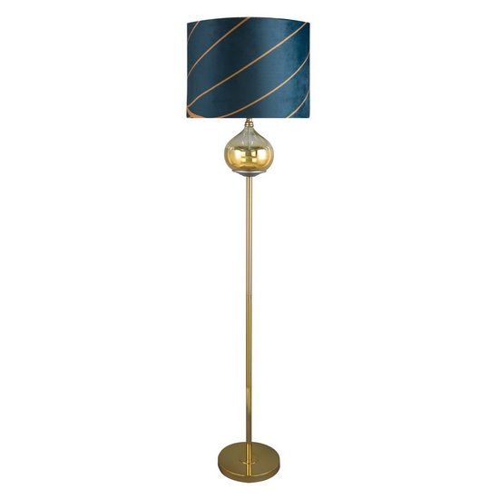 Lampa stojąca turkusowo-złota LOTOS 4  z welwetowym abażurem i złotą podstawą Limited Collection Eurofirany - ∅ 43 x 157 cm