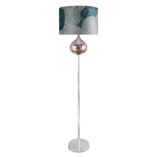 Lampa stojąca szałwiowa SALVIA 4 z welwetowym abażurem i motywem lilii wodnej Limited Collection Eurofirany - ∅ 43 x 157 cm
