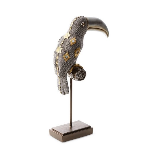Figurka dekoracyjna KALI srebrna tukan w nowoczesnym stylu Eurofirany - 23 x 12 x 41 cm - srebrny