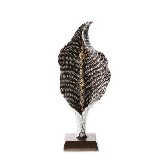 Figurka dekoracyjna KALI srebrna liść w nowoczesnym stylu Eurofirany - 14 x 7 x 35 cm - srebrny