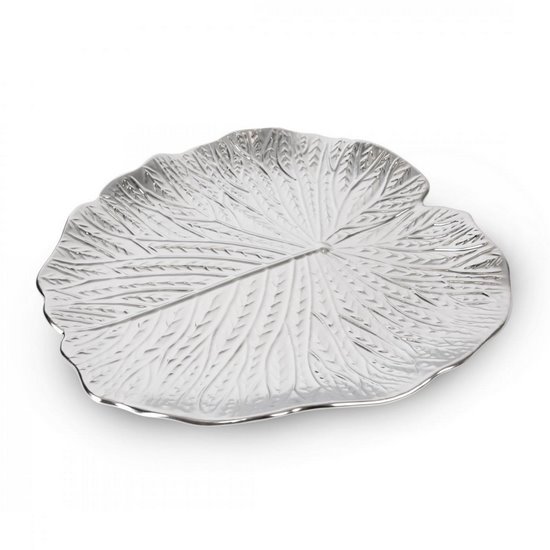Patera dekoracyjna KALINA srebrna liść nenufaru Eurofirany - 33 x 33 x 2 cm - srebrny