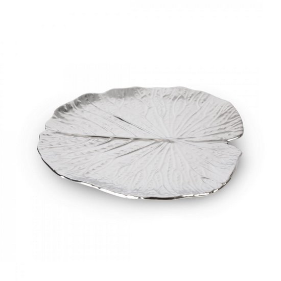 Patera dekoracyjna KALINA srebrna liść nenufaru Eurofirany - 27 x 27 x 2 cm - srebrny