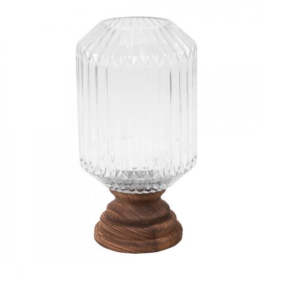 Świecznik dekoracyjny GRACE brązowy ze szkła i drewna Eurofirany - ∅ 17 x 34 cm - biały