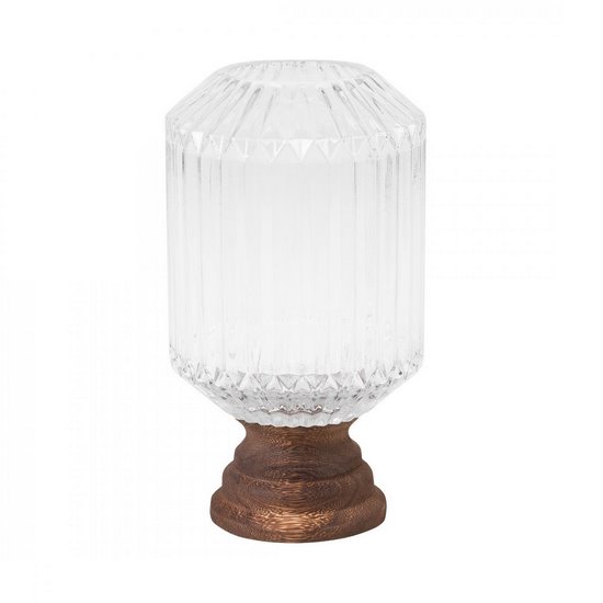 Świecznik dekoracyjny GRACE brązowy ze szkła i drewna Eurofirany - ∅ 15 x 26 cm - biały