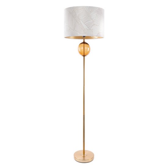 Lampa stojąca biało-złota LUNA 2 z welwetowym abażurem i szklaną podstawą Limited Collection Eurofirany - ∅ 46 x 157 cm