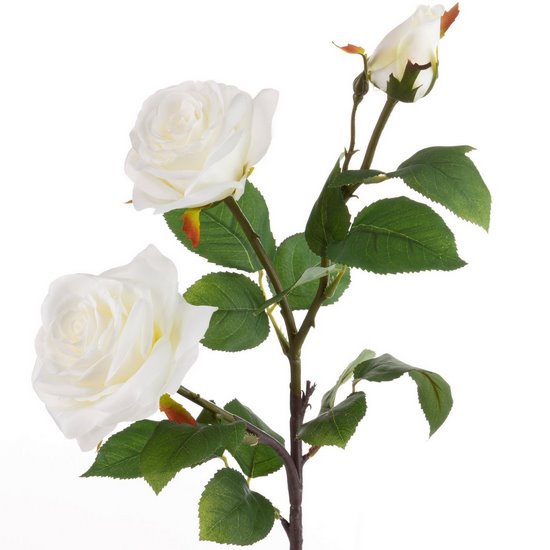BIAŁA GAŁĄZKA KWIATÓW RÓŻY Z PĄKIEM SZTUCZNY KWIAT 1szt  DUŻY 78 cm EUROFIRANY - dł. 80 cm śr. kwiat 11 cm - biały