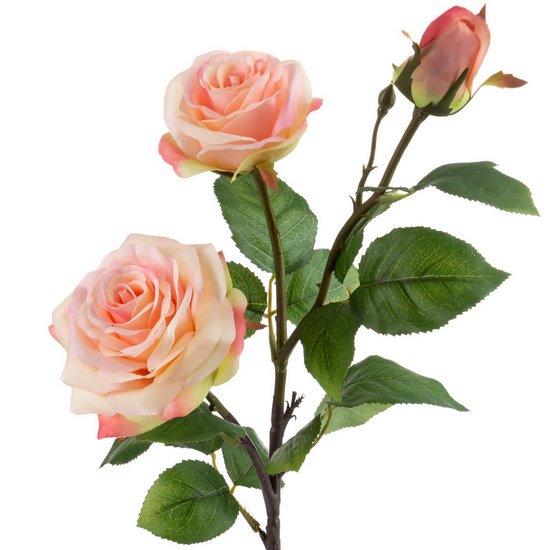 JASNA RÓŻOWA GAŁĄZKA KWIATÓW RÓŻY Z PĄKIEM SZTUCZNY KWIAT 1szt  DUŻY 78 cm EUROFIRANY - dł. 80 cm śr. kwiat 11 cm - jasnoróżowy