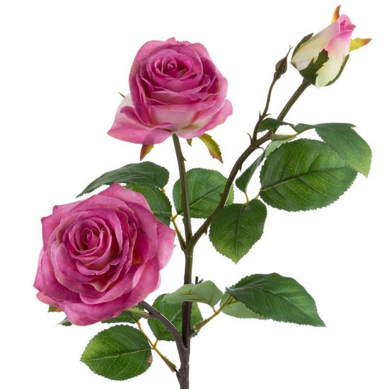 RÓŻOWA GAŁĄZKA KWIATÓW RÓŻY Z PĄKIEM SZTUCZNY KWIAT 1szt  DUŻY 78 cm EUROFIRANY - dł. 80 cm śr. kwiat 11 cm - różowy