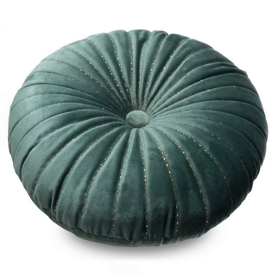 Okrągła poduszka dekoracyjna z welwetu Eurofirany - ∅ 40 cm - ciemnomiętowy