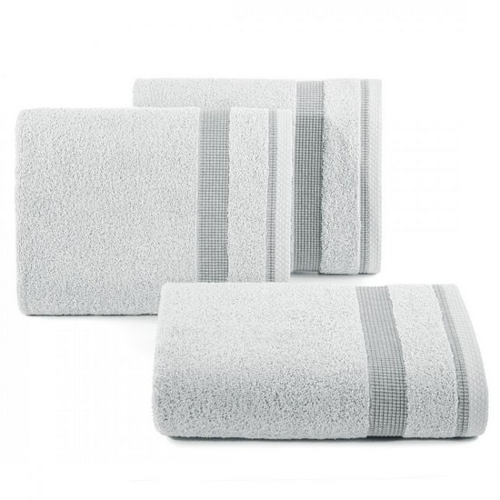Ręcznik kąpielowy RODOS z żakardową bordiurą w drobną kratkę Eurofirany - 50 x 90 cm - popielaty
