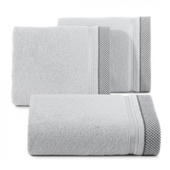 KINGA bawełniany ręcznik łazienkowy z żakardową bordiurą Eurofirany - 70 x 140 cm - jasnopopielaty