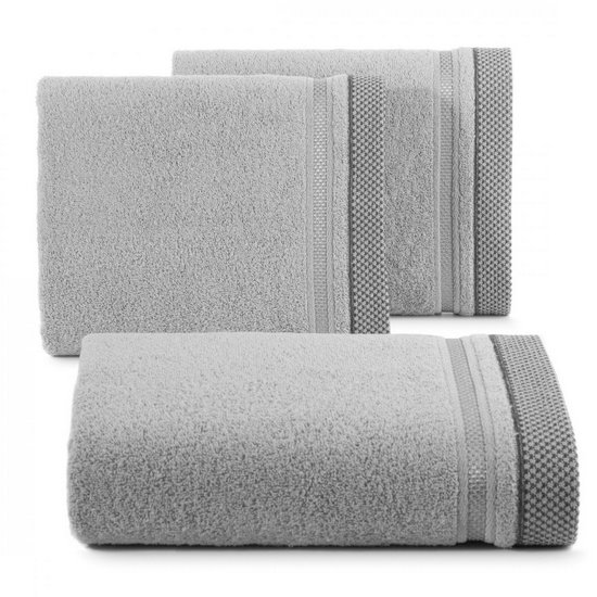 KINGA bawełniany ręcznik łazienkowy z żakardową bordiurą Eurofirany - 50 x 90 cm - stalowy