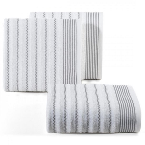 Ręcznik klasyczny biały LEO wzór zygzaka z bordiurą w pasy 50x90 cm o gramaturze 450 g/m2 DESIGN 91 Ręcznik klasyczny biały LEO wzór zygzaka z bordiurą w pasy 50x90 cm o gramaturze 450 g/m2 DESIGN 91 - 50 x 90 cm