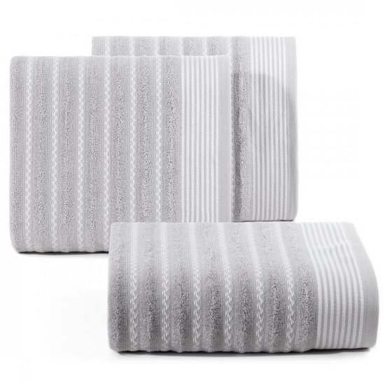 Ręcznik klasyczny srebrny LEO wzór zygzaka z bordiurą w pasy 50x90 cm o gramaturze 450 g/m2 DESIGN 91 Ręcznik klasyczny srebrny LEO wzór zygzaka z bordiurą w pasy 50x90 cm o gramaturze 450 g/m2 DESIGN 91 - 50 x 90 cm