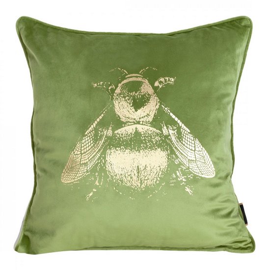 Poszewka dekoracyjna dwustronna BLINK 41 z welwetu i tkaniny imitującej len z motywem pszczoły Eurofirany - 45 x 45 cm - jasnozielony