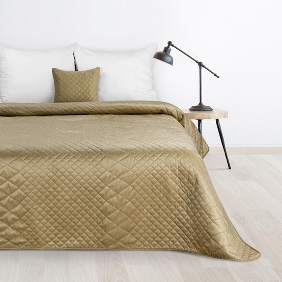Luiz 3 beżowa narzuta z welwetu z geometrycznym pikowaniem na łóżko do sypialni 170x210 cm Design91 - 170 x 210 cm