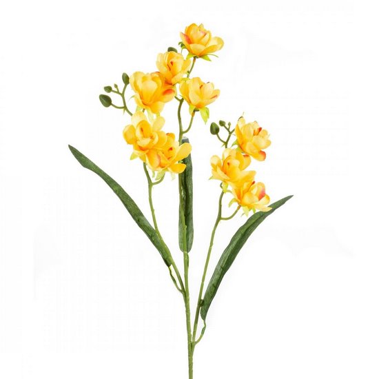 Sztuczny kwiat dekoracyjny FREZJA z jedwabistej tkaniny pomarańczowy Eurofirany - ∅ 7 x 77 cm - pomarańczowy