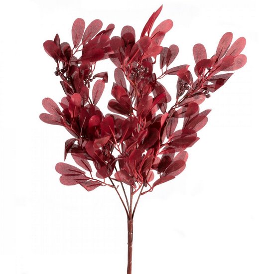 Sztuczna gałązka dekoracyjna bordowa z liśćmi i jagodami Eurofirany - 50 cm - bordowy