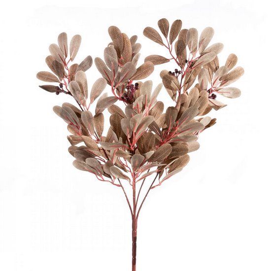 Sztuczna gałązka dekoracyjna z liśćmi i jagodami beżowa Eurofirany - 50 cm - beżowy