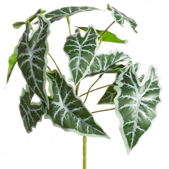 Sztuczne liście dekoracyjne ALOCASIA zielono -srebrna Eurofirany - 30 cm - zielony