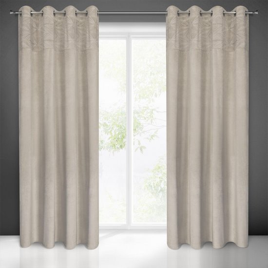 Ariana beżowa zasłona z welwetu z ozdobnym pasem na przelotkach 140x250 cm EUROFIRANY Ariana beżowa zasłona z welwetu z ozdobnym pasem na przelotkach 140x250 cm EUROFIRANY - 140 x 250 cm