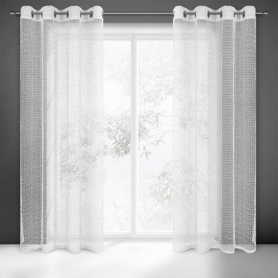 Lara lekka zasłona z siateczki biała w stylu boho na przelotkach 140x250 cm Eurofirany Lara lekka zasłona z siateczki biała w stylu boho na przelotkach 140x250 cm Eurofirany - 140 x 250 cm