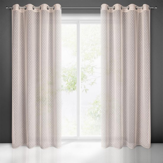 Hania różowa firana z etaminy w kropki groszki na przelotkach 140x250 cm Eurofirany Hania różowa firana z etaminy w kropki groszki na przelotkach 140x250 cm Eurofirany - 140 x 250 cm