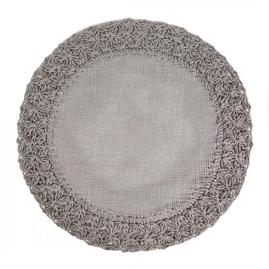 Boho 11 srebrna biodegradowalna podkładka stołowa ze wzorem plecionki 38 cm Eurofirany Boho 11 srebrna biodegradowalna podkładka stołowa ze wzorem plecionki 38 cm Eurofirany - ∅ 38 cm