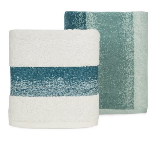 Komplet ręczników TRIS z bordiurą w pasy z efektem cieniowania przewiązanych efektowną wstążeczką - 37 x 25 x 10 cm - niebieski