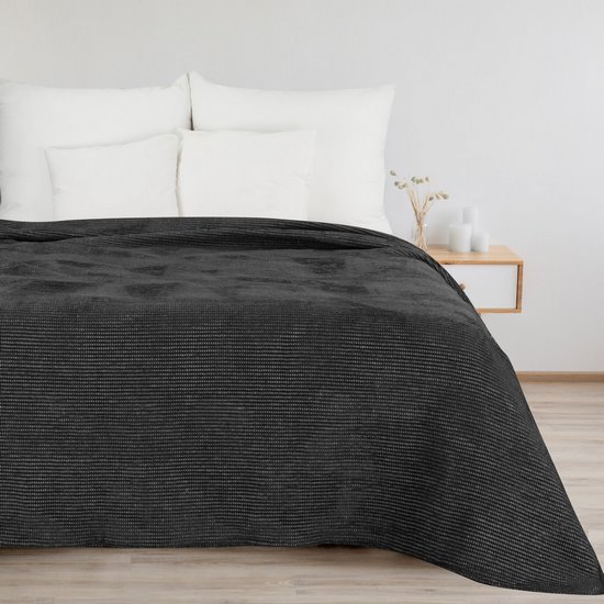 Koc czarny AMBER z bawełny i akrylu ze wzorem strukturalnym Design 91 - 150 x 200 cm - czarny