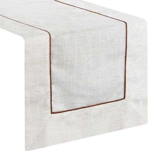 REGINA BIEŻNIK Z DODATKIEM LNU W KOLORZE ECRU Z BRĄZOWĄ LAMÓWKĄ 40x140 cm EUROFIRANY REGINA BIEŻNIK Z DODATKIEM LNU W KOLORZE ECRU Z BRĄZOWĄ LAMÓWKĄ 40x140 cm EUROFIRANY - 40 x 140 cm