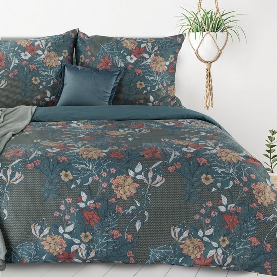 Komplet pościeli turkusowej LEA 4 we wzór kwiatów z satynowym splotem 140x200 cm, 1x 70x80 cm Design 91 Komplet pościeli turkusowej LEA 4 we wzór kwiatów z satynowym splotem 140x200 cm, 1x 70x80 cm Design 91 - 140 x 200 cm