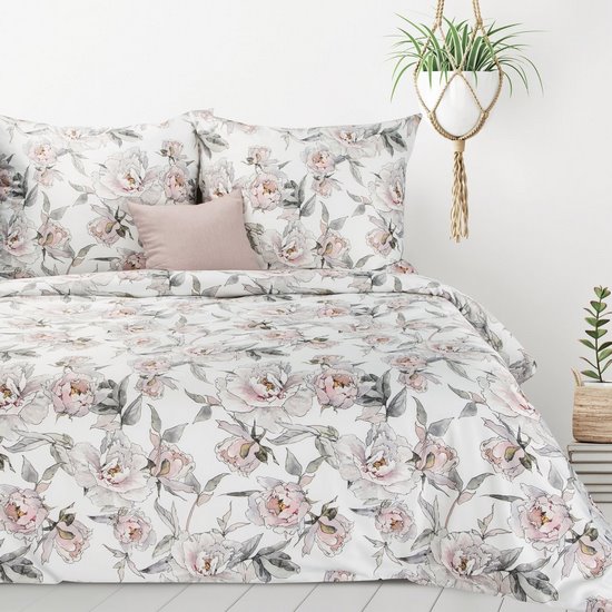 Komplet pościeli białej LEA 4 we wzór kwitnących peoni z satynowym splotem 140x200 cm, 1x 70x80 cm Design 91 Komplet pościeli białej LEA 4 we wzór kwitnących peoni z satynowym splotem 140x200 cm, 1x 70x80 cm Design 91 - 140 x 200 cm