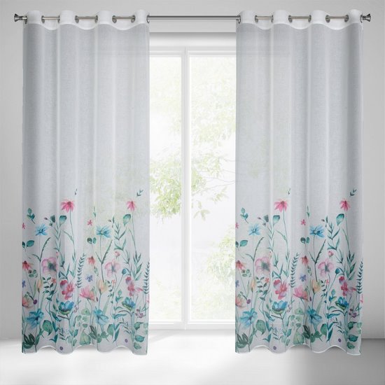 Zasłona LILIAN z etaminy z nadrukiem malowanych kwiatów biała 140x250 cm Eurofirany Zasłona LILIAN z etaminy z nadrukiem malowanych kwiatów biała 140x250 cm Eurofirany - 140 x 250 cm