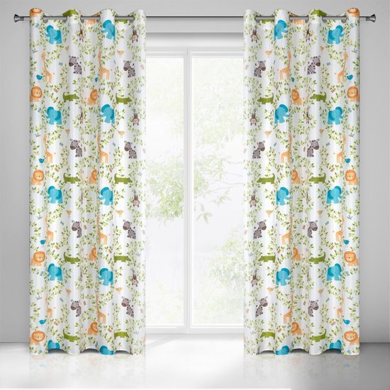 JUNGLE ZASŁONA DO POKOJU DZIECIĘCEGO W ZWIERZĄTKA NA PRZELOTKACH 140x250 cm EUROFIRANY JUNGLE ZASŁONA DO POKOJU DZIECIĘCEGO W ZWIERZĄTKA NA PRZELOTKACH 140x250 cm EUROFIRANY - 140 X 250 cm