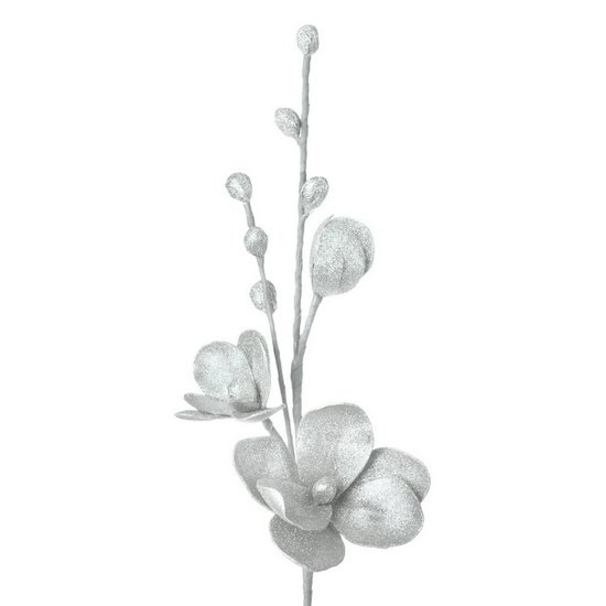 Kwiat sztuczny dekoracyjny z lśniącym brokatem srebrny Eurofirany - ∅ 15 x 86 cm - srebrny